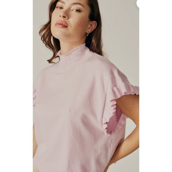 NWT Deluc Myrica Turtleneck Cap Sleeve Sweater Sz L Soft Petal Pastel Pink - Picture 2 of 8